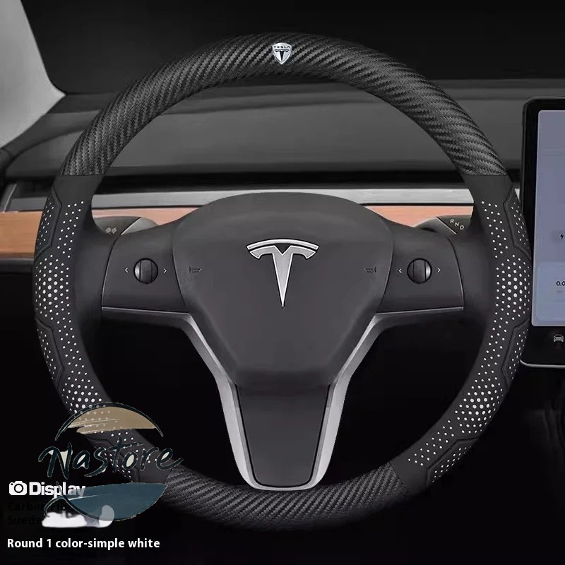 並行輸入品 テスラ tesla カバー ホイール カスタムパーツ モデル3 モデルy モデルs モデルx ロードスター カーボン スエードレザー 滑り止め ステアリング_10