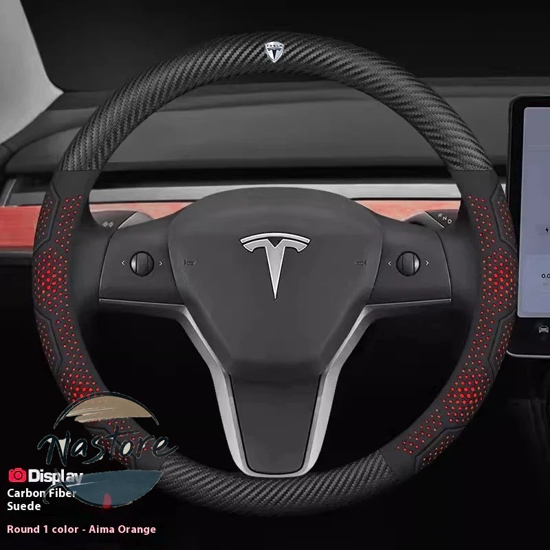並行輸入品 テスラ tesla カバー ホイール カスタムパーツ モデル3 モデルy モデルs モデルx ロードスター カーボン スエードレザー 滑り止め ステアリング_12