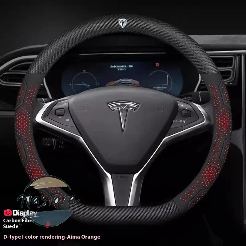 並行輸入品 テスラ tesla カバー ホイール カスタムパーツ モデル3 モデルy モデルs モデルx ロードスター カーボン スエードレザー 滑り止め ステアリング_4