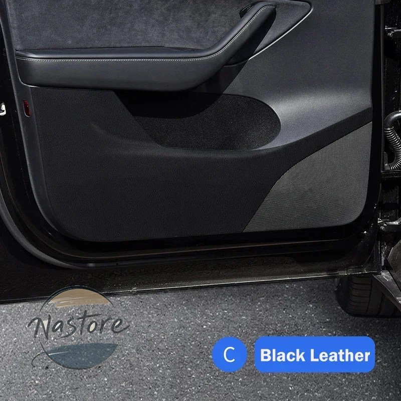 並行輸入品 テスラ tesla カスタム ドアアンチキックパッド 2021 2022 モデル y 革カーボン保護フィルムプロテクターステッカートリムアクセサリーの画像
