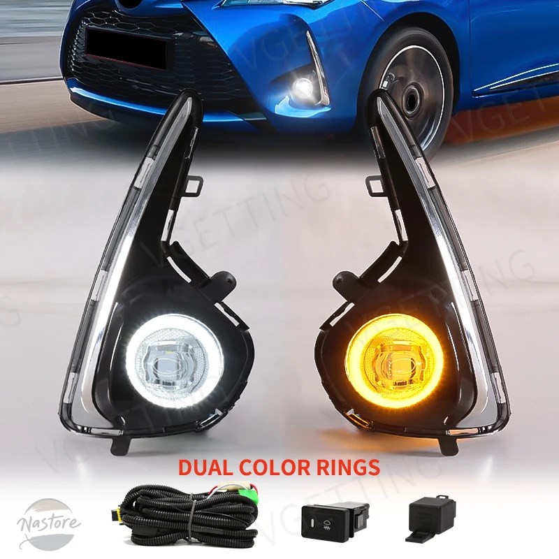 並行輸入品 トヨタ YARIS VITZフォグライト エンジェルアイDRLランニングウィンカーイエローホワイトトリム2018 2019 2020_2