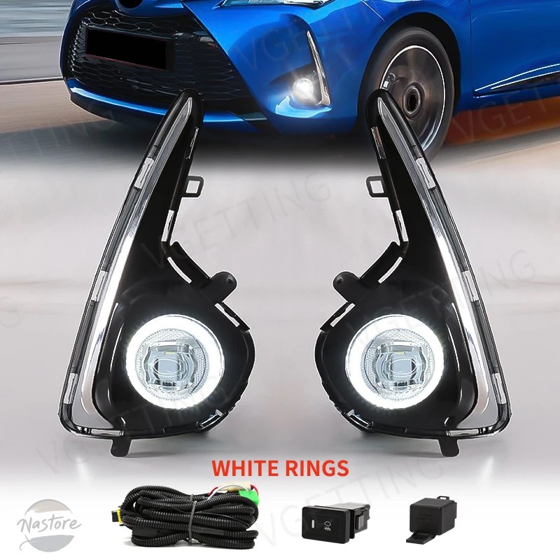 並行輸入品 トヨタ YARIS VITZフォグライト エンジェルアイDRLランニングウィンカーイエローホワイトトリム2018 2019 2020_3