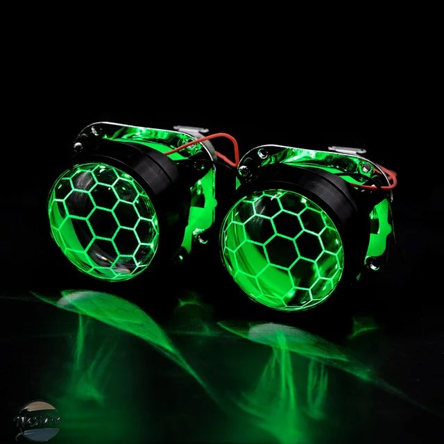 並行輸入品 バイク キット 2個サッカーブルーコーティングチューニング悪魔 ような目でバイキセノンhidプロジェクターレンズ 前照灯h1 h4 h7車組立 部品の画像
