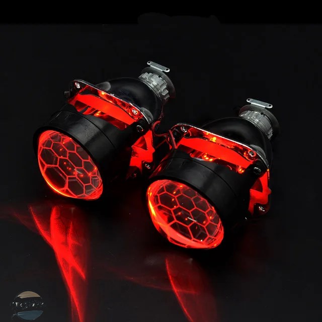 並行輸入品 バイク キット 2個サッカーブルーコーティングチューニング悪魔 ような目でバイキセノンhidプロジェクターレンズ 前照灯h1 h4 h7車組立 部品の画像