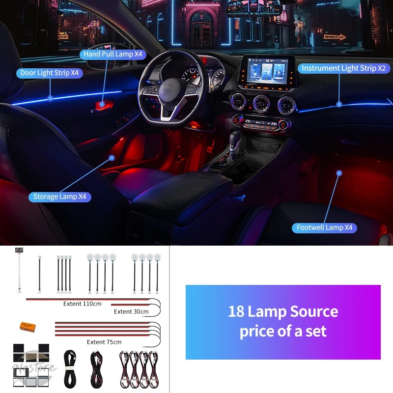 並行輸入品 ユニバーサルシンフォニーカー LED アンビエントライト 64 RGB カラー車内アクリルライトガイド装飾雰囲気ライト 19/23/インチ 1の画像