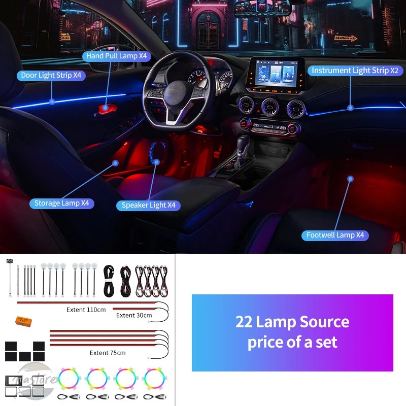 並行輸入品 ユニバーサルシンフォニーカー LED アンビエントライト 64 RGB カラー車内アクリルライトガイド装飾雰囲気ライト 19/23/インチ 1の画像