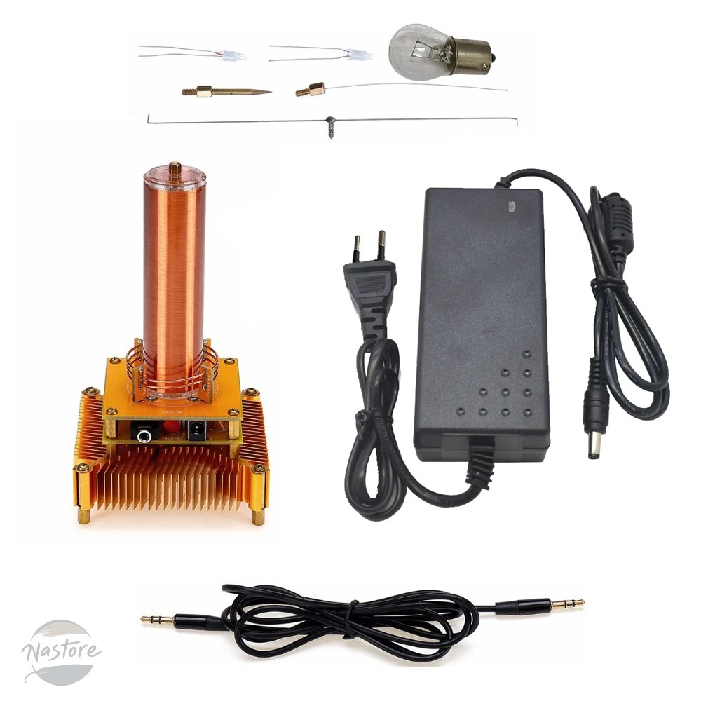 並行輸入品 ミュージカルテスラコイル音楽プラズマスピーカー DC8-32v プラズマ音楽テスラコイルモジュールゴールデンアクリルシェル EU/米国電源プラグ_2