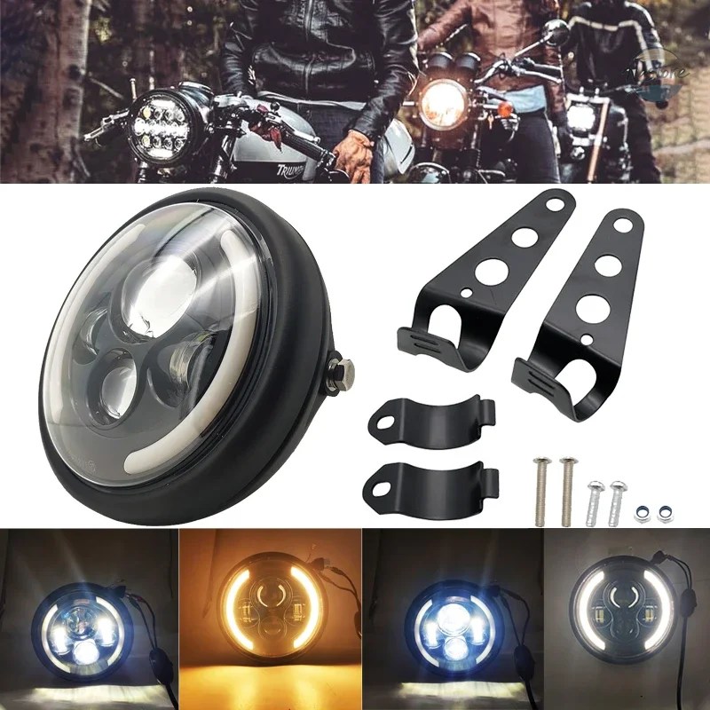 並行輸入品 ホンダ バイク ヘッドライト ヘッド 5.75インチ LED ライト 汎 ラウンド カスタムパーツ パーツ アクセサリーの画像