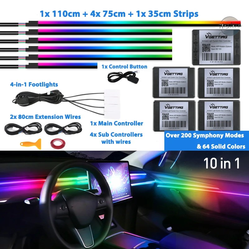 並行輸入品 キット 6/18/22 in 1 ledアクリル車内アンビエントライト rgb 64_6