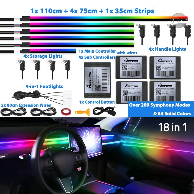 並行輸入品 キット 6/18/22 in 1 ledアクリル車内アンビエントライト rgb 64_8