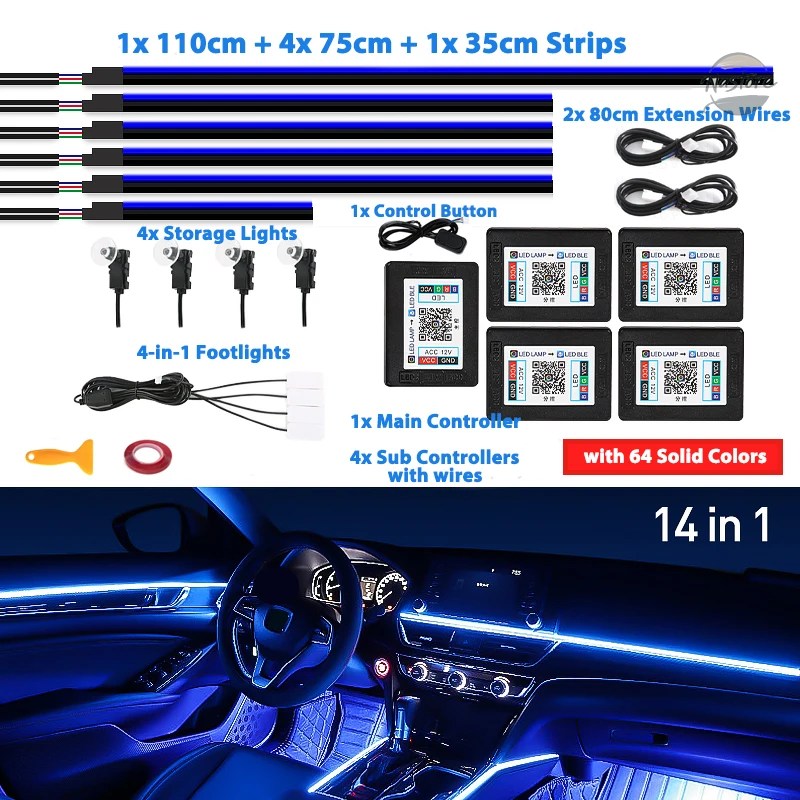 並行輸入品 キット 6/18/22 in 1 ledアクリル車内アンビエントライト rgb 64_3