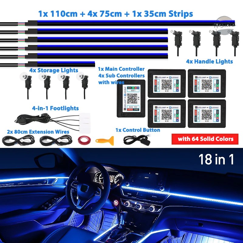 並行輸入品 キット 6/18/22 in 1 ledアクリル車内アンビエントライト rgb 64_4