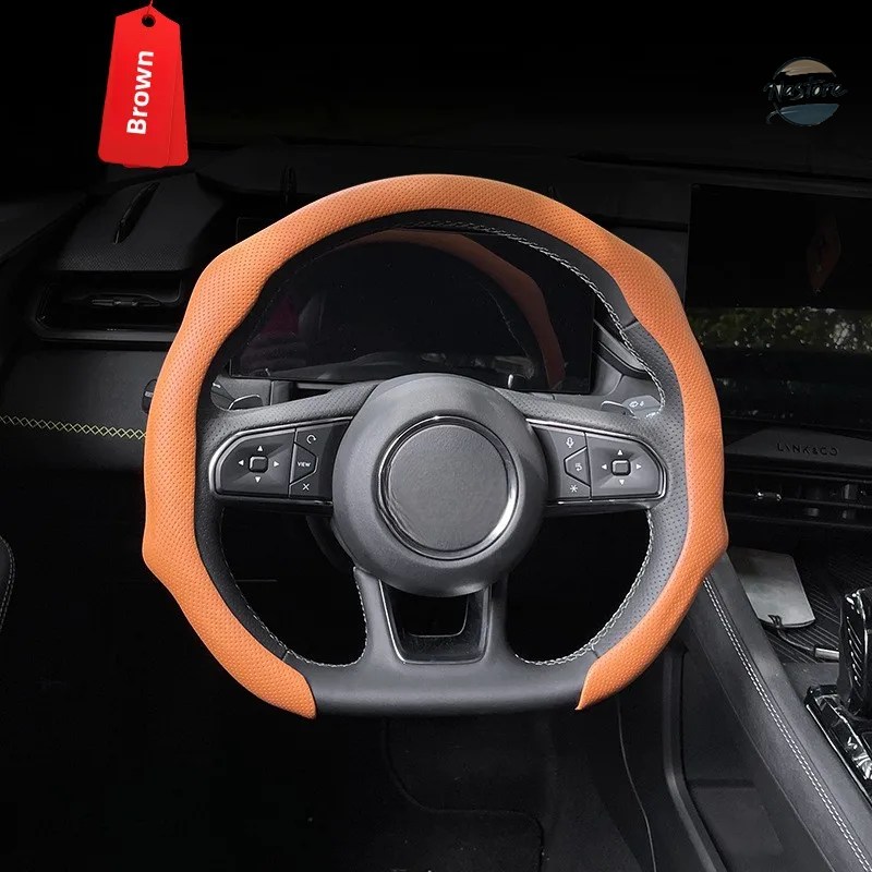 並行輸入品 nappa leather grain universal car steering wheel cover card-type installation styling sports ultra-thin suitable for カスタムパーツ 部品_4
