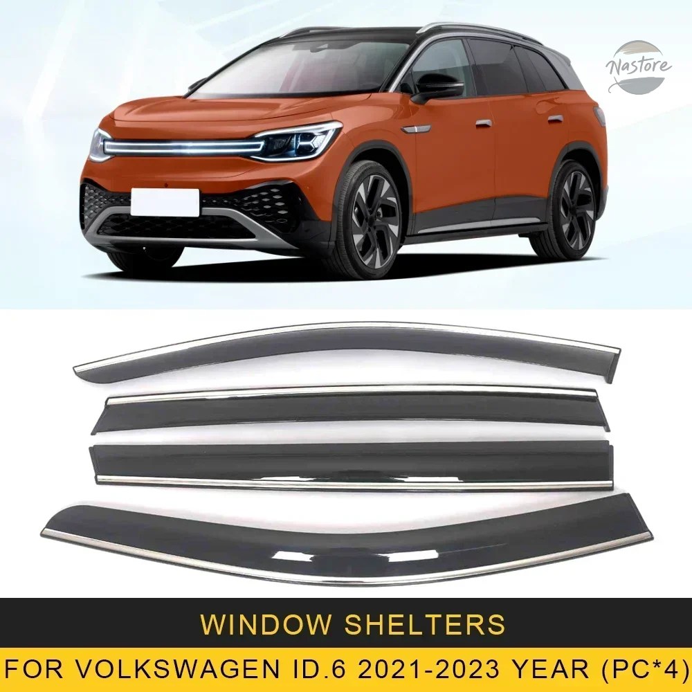 並行輸入品 クロームE STRIPS RAIN GUARDS FOR VOLKSWAGEN ID.6 2021-2023 WINDOW VISOR WIND DEFLECTORS DOOR VISOR VENT SHADES VENTVISOR_1