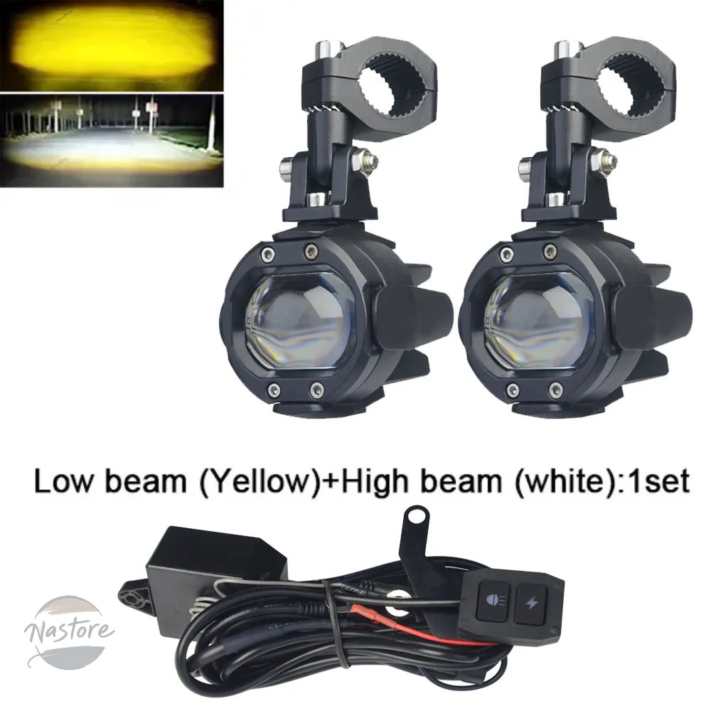 並行輸入品 バイク led headlight projector lens dual color flashing with switch driving lamp fog lights カスタムパーツ 部品 アクセサリー_1