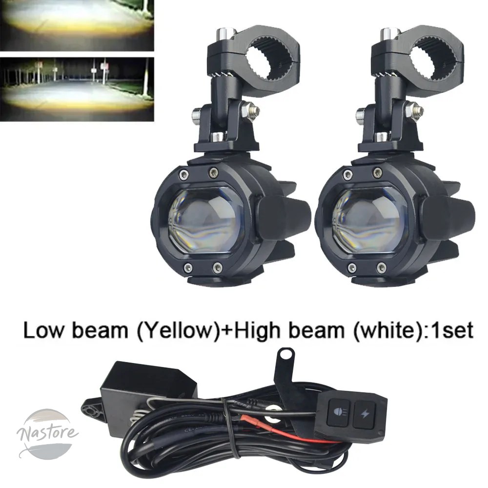 並行輸入品 バイク led headlight projector lens dual color flashing with switch driving lamp fog lights カスタムパーツ 部品 アクセサリー_2