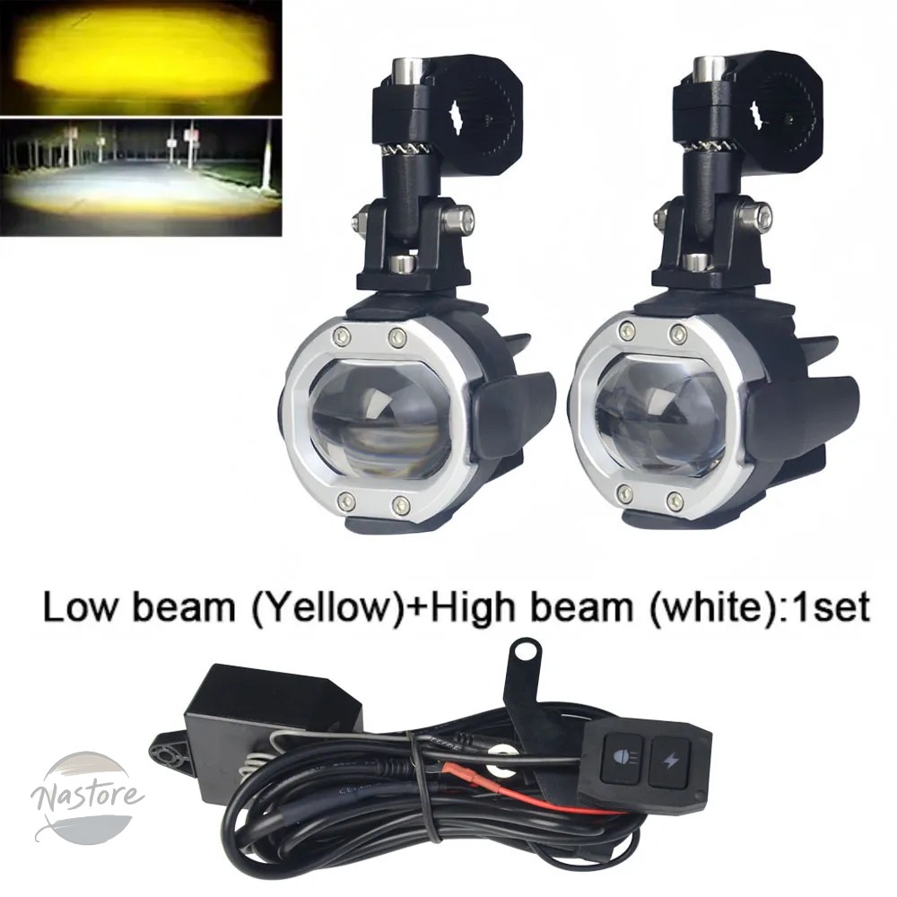 並行輸入品 バイク led headlight projector lens dual color flashing with switch driving lamp fog lights カスタムパーツ 部品 アクセサリー_3