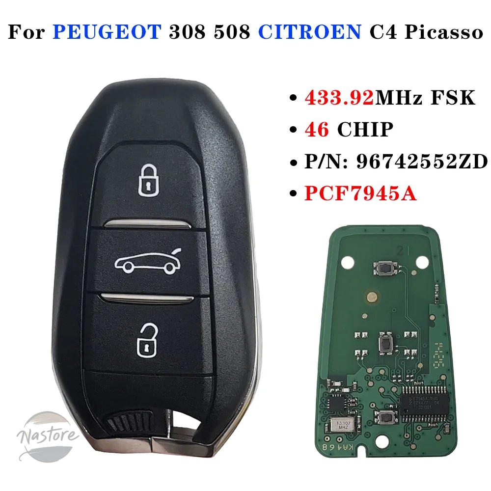 並行輸入品 pcf7945 プジョー 433mhz 3ボタン id46 スマートキー