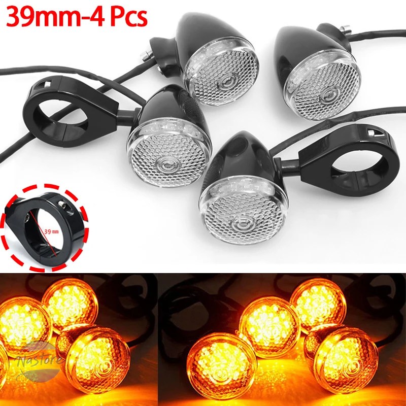 並行輸入品 バイク 4個フロント リア インジケーター ランプ アンバー led ウィンカー カスタムパーツ 部品 アクセサリーの画像