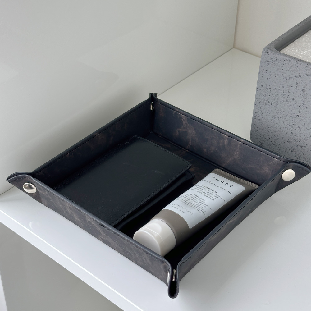 トレー 大理石模様 レザー レザートレイ マーブル柄 正方形 小物入れ