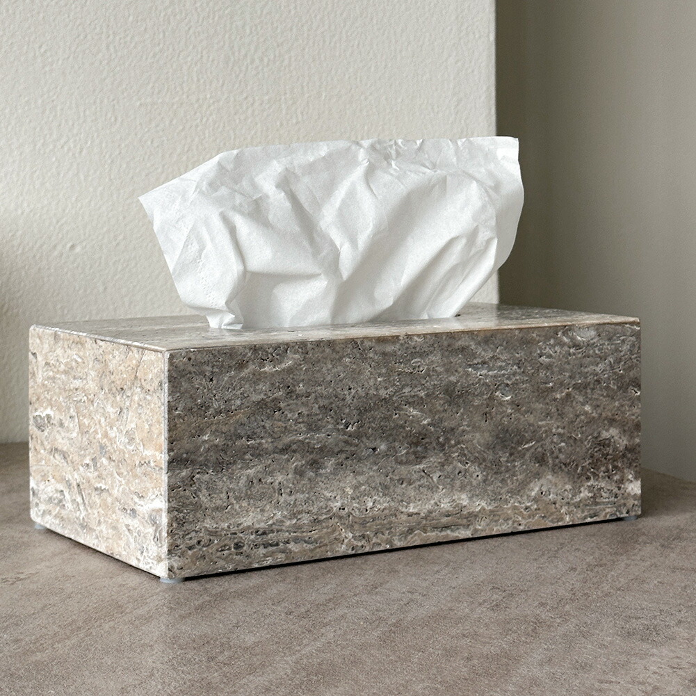 Natty＆Company ティッシュケース 天然大理石 トラバーチン 高級