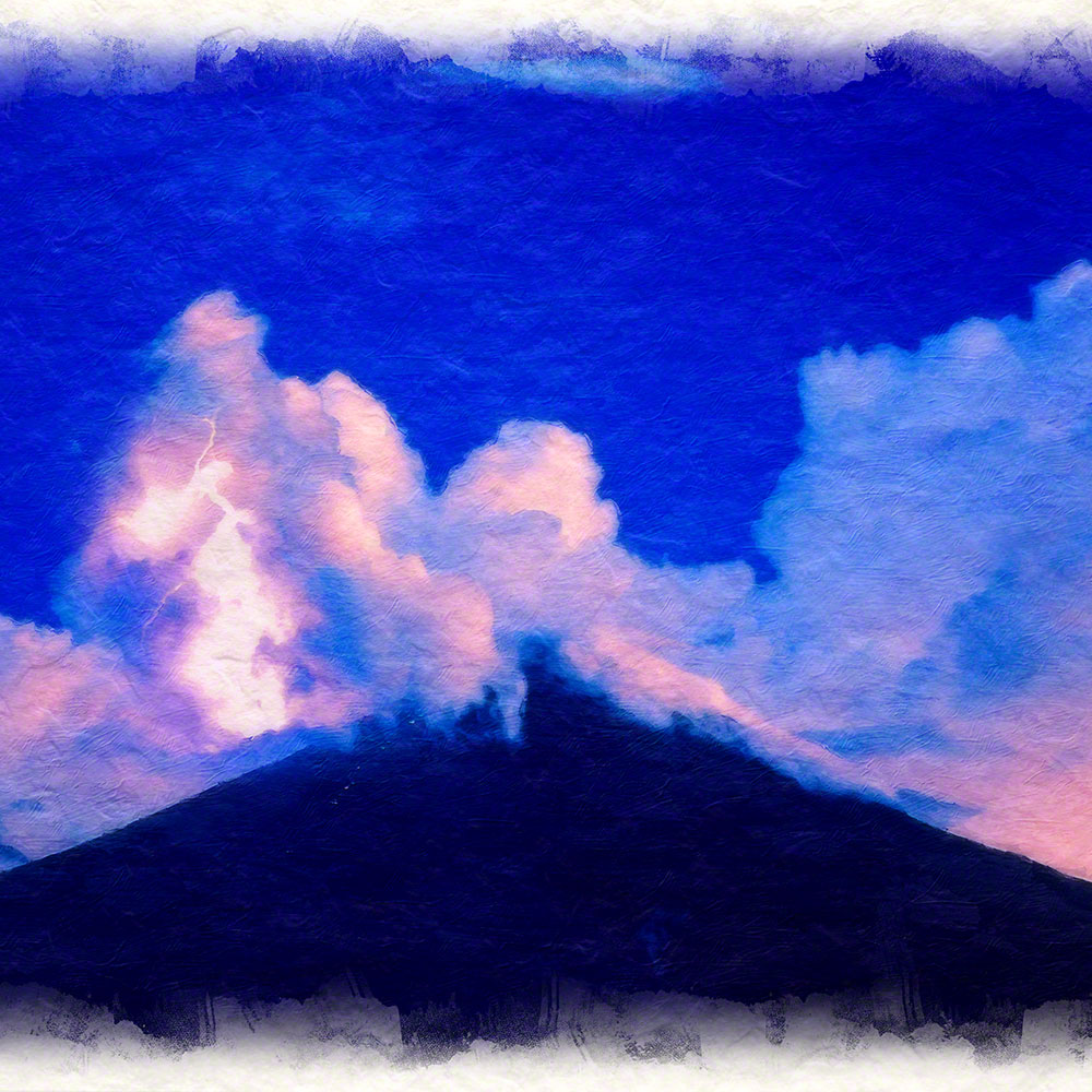 絵画 インテリア 北欧 玄関 風水 絵 風景画 版画 油絵 和紙の絵写真 アートパネル 夏 紫 「夜の富士山と入道雲と雷」｜natum｜03