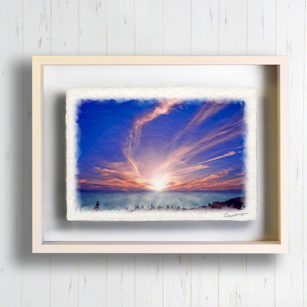 絵画 インテリア 北欧 玄関 風水 絵 風景画 版画 油絵 和紙の絵写真 アートフレーム 額縁付き 空 高原 紫 「朝日の雲海と高い空の雲」