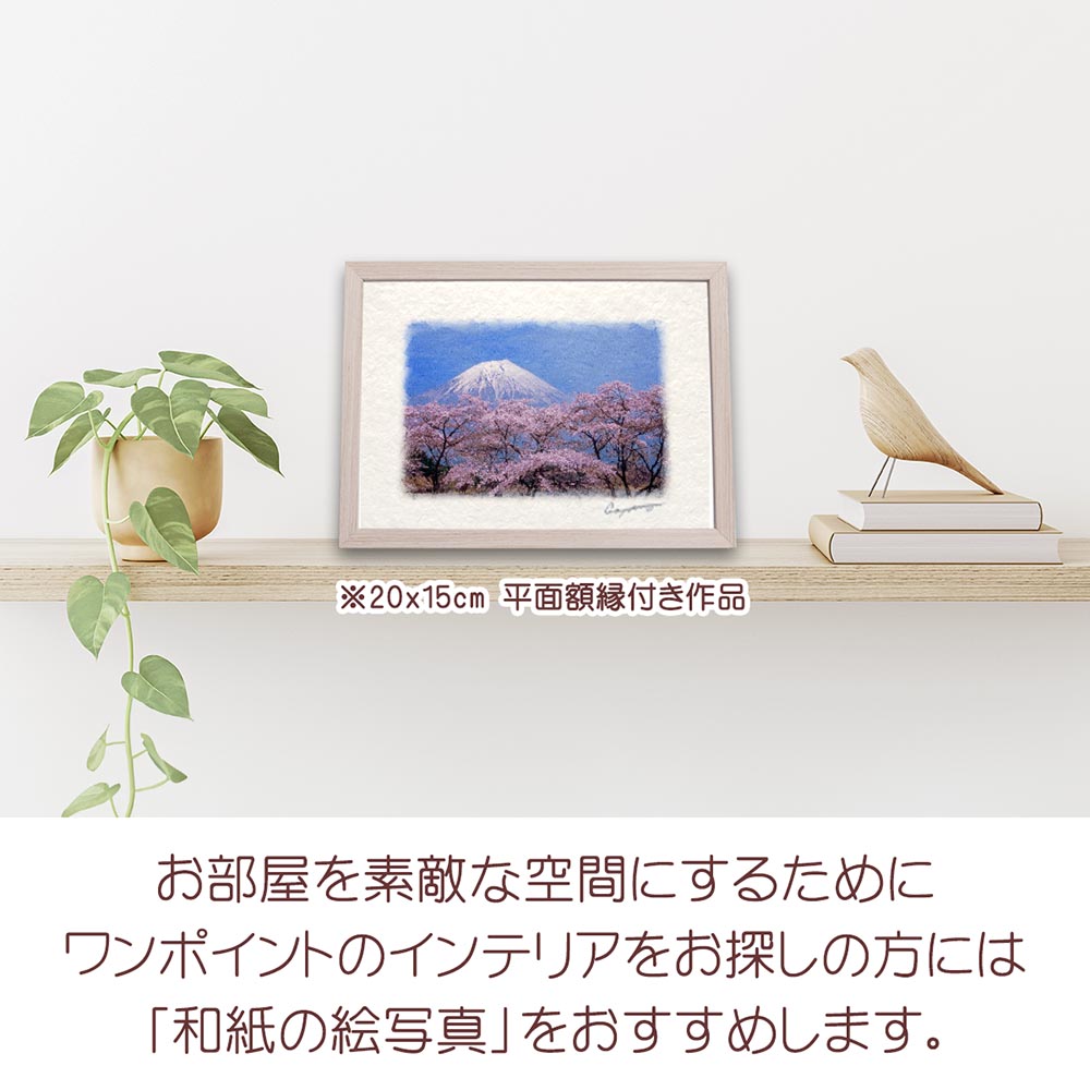 風水 玄関 に 飾る 絵 画 和紙の絵写真 「湖畔の桜と残雪の