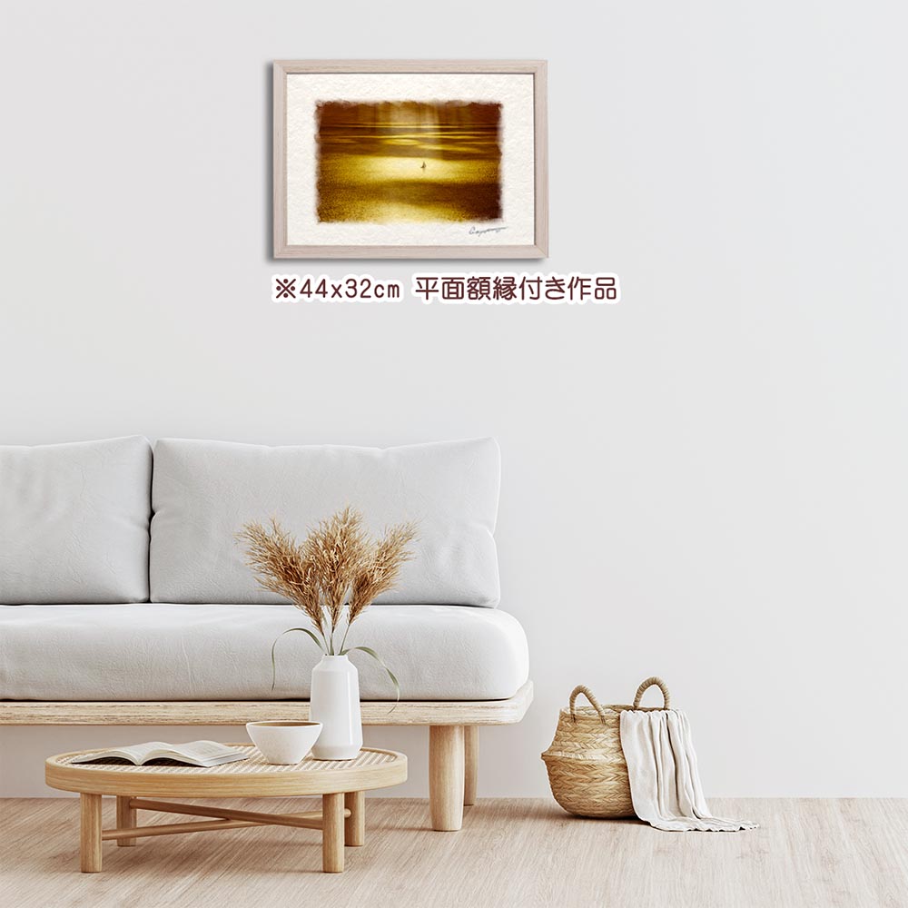 風水 玄関 に 飾る 絵 画 和紙の絵写真 「雲間の光芒とヨット」 海