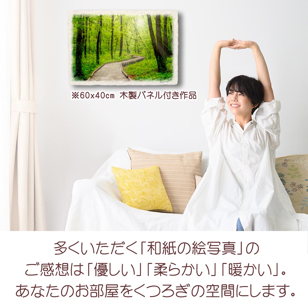 和紙の絵写真 「雨上がりの新緑の木道」 絵画 インテリア 玄関 風景画
