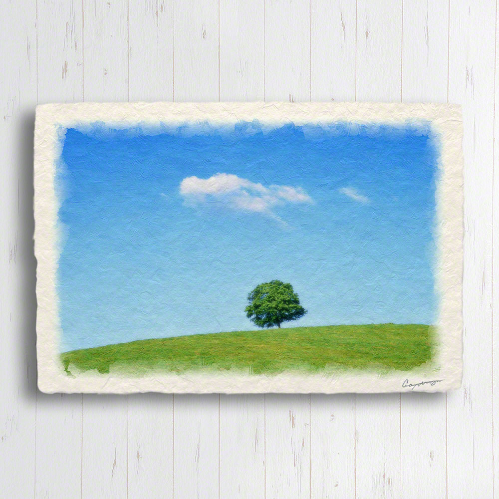 アートパネル 玄関 インテリア 北欧 和 モダン おしゃれ 和紙の絵写真 空 青 「丘の木とはぐれ雲」｜natum｜02