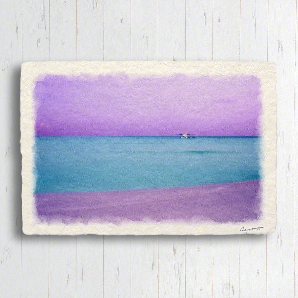 風水 玄関 絵 金運 絵画 トイレ 和紙の絵写真 海 紫 「珊瑚礁の夕暮れの水上飛行機」｜natum｜02