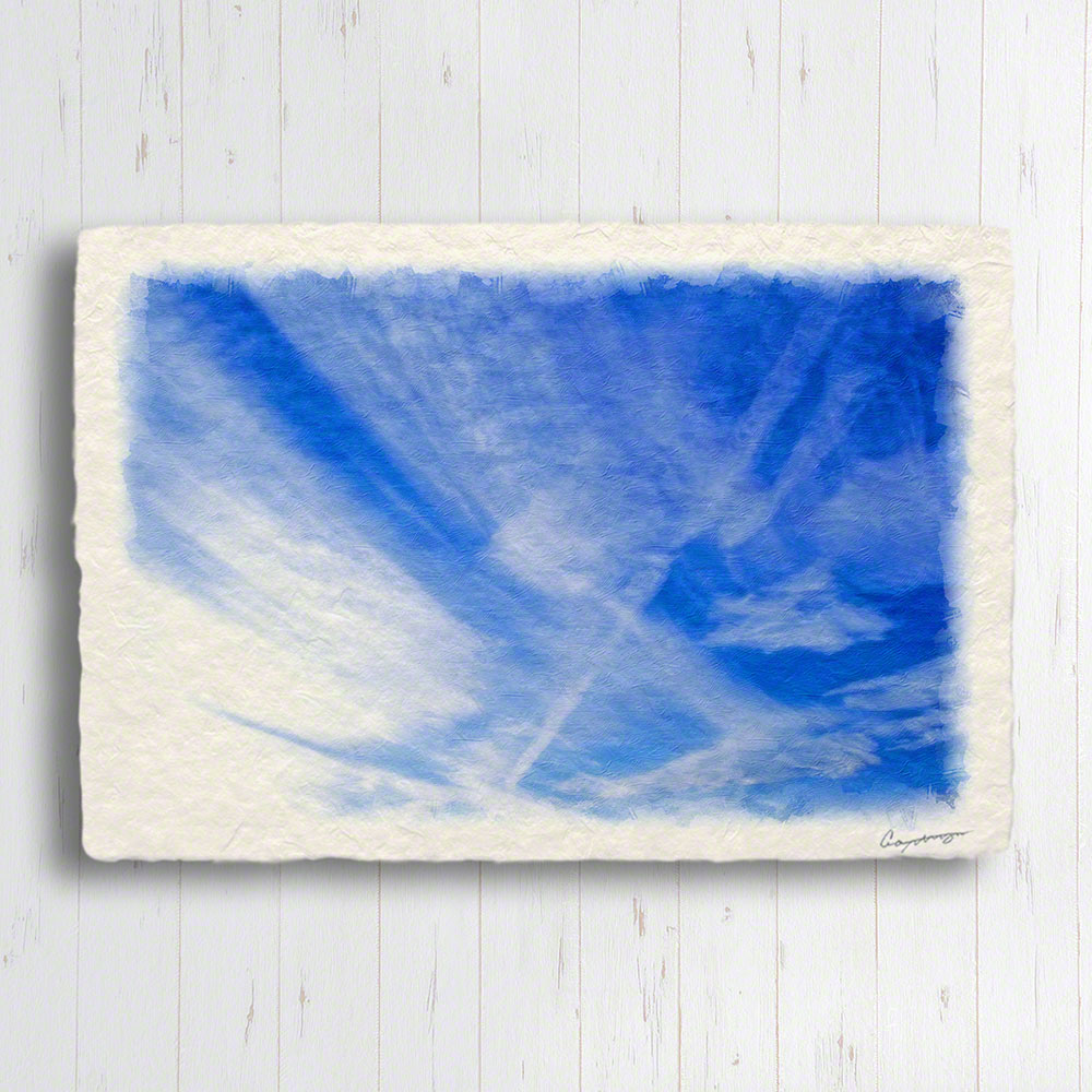 壁掛け 絵 おしゃれ 絵画 インテリア 北欧 アート パネル 和紙 秋 空 青  「筋雲と飛行機雲」｜natum｜02