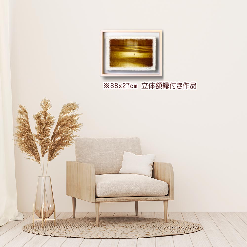 風水 玄関 に 飾る 絵 画 和紙の絵写真 「雲間の光芒とヨット」 海