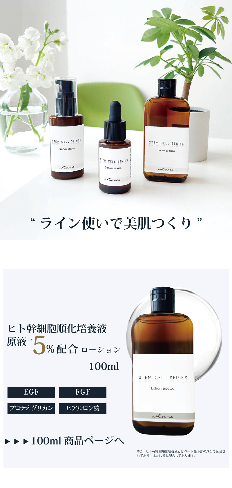 ヒト幹細胞順化培養液原液5％配合 スキンケア Mセット（大）【送料無料