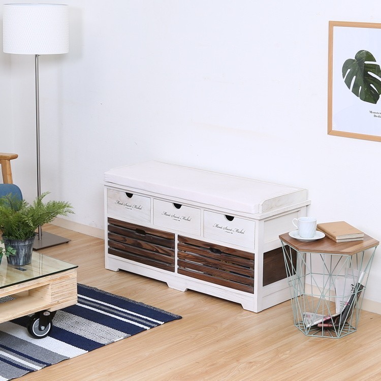 アンティーク調 チェストベンチ 幅90cm 耐荷重80kg 引出し 収納