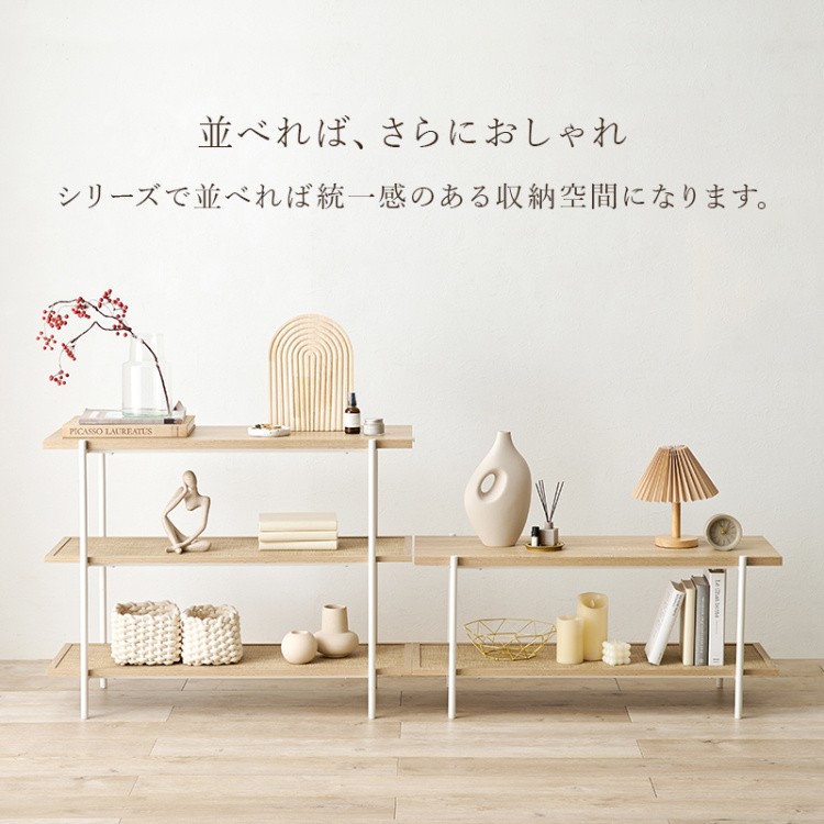オープンラック 2段 幅100cm テレビ台 ラタン調 編み目 棚 木目調