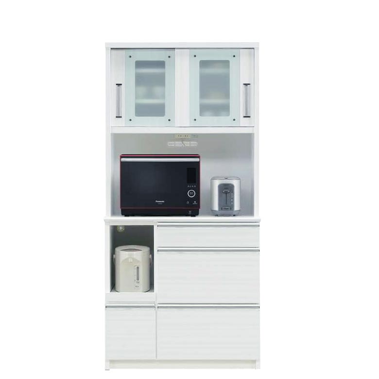 キッチン収納 キッチンボード 食器棚 レンジ台 完成品 幅90cm おしゃれ 90 レンジボード 引き戸 モイス付き