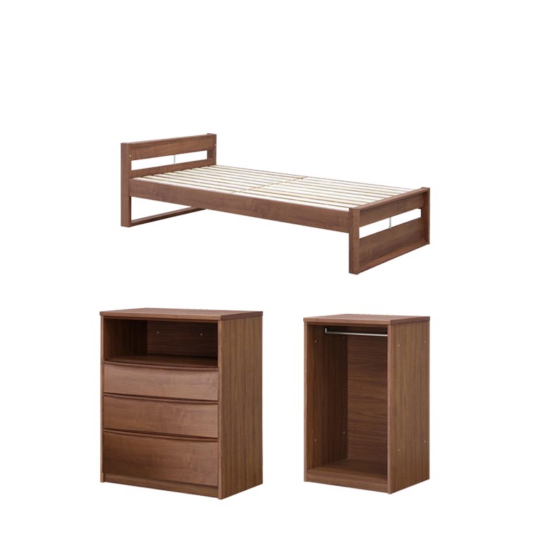 システムベッド 服吊り おしゃれ コンパクト シングルベッド チェスト 3点セット ロータイプ ワードローブ 木製 収納 子供 大人 子供部屋