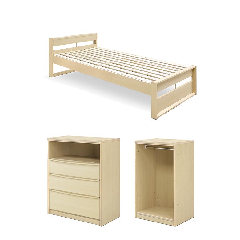 システムベッド 服吊り おしゃれ コンパクト シングルベッド チェスト 3点セット ロータイプ ワードローブ 木製 収納 子供 大人 子供部屋