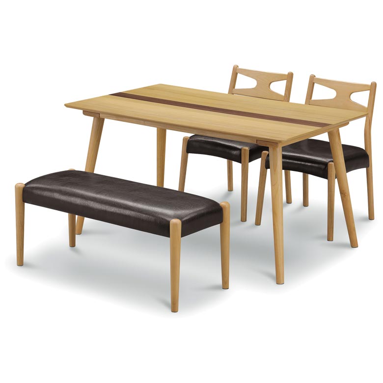 木製ダイニングセット【幅135cmテーブル+ベンチ+チェア×2】
