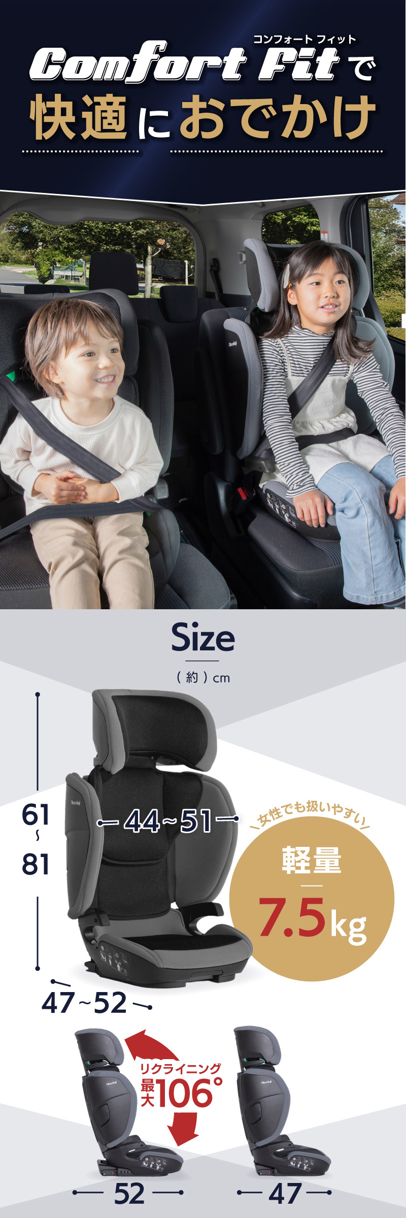 ハイバックブースター コンフォートフィット ブラック 日本育児 ISOFIX チャイルドシート ジュニアシート 3点式 シートベルト