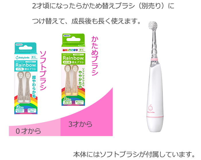 こども用電動歯ブラシ ベビースマイル レインボー S-204P 本体 ピンク