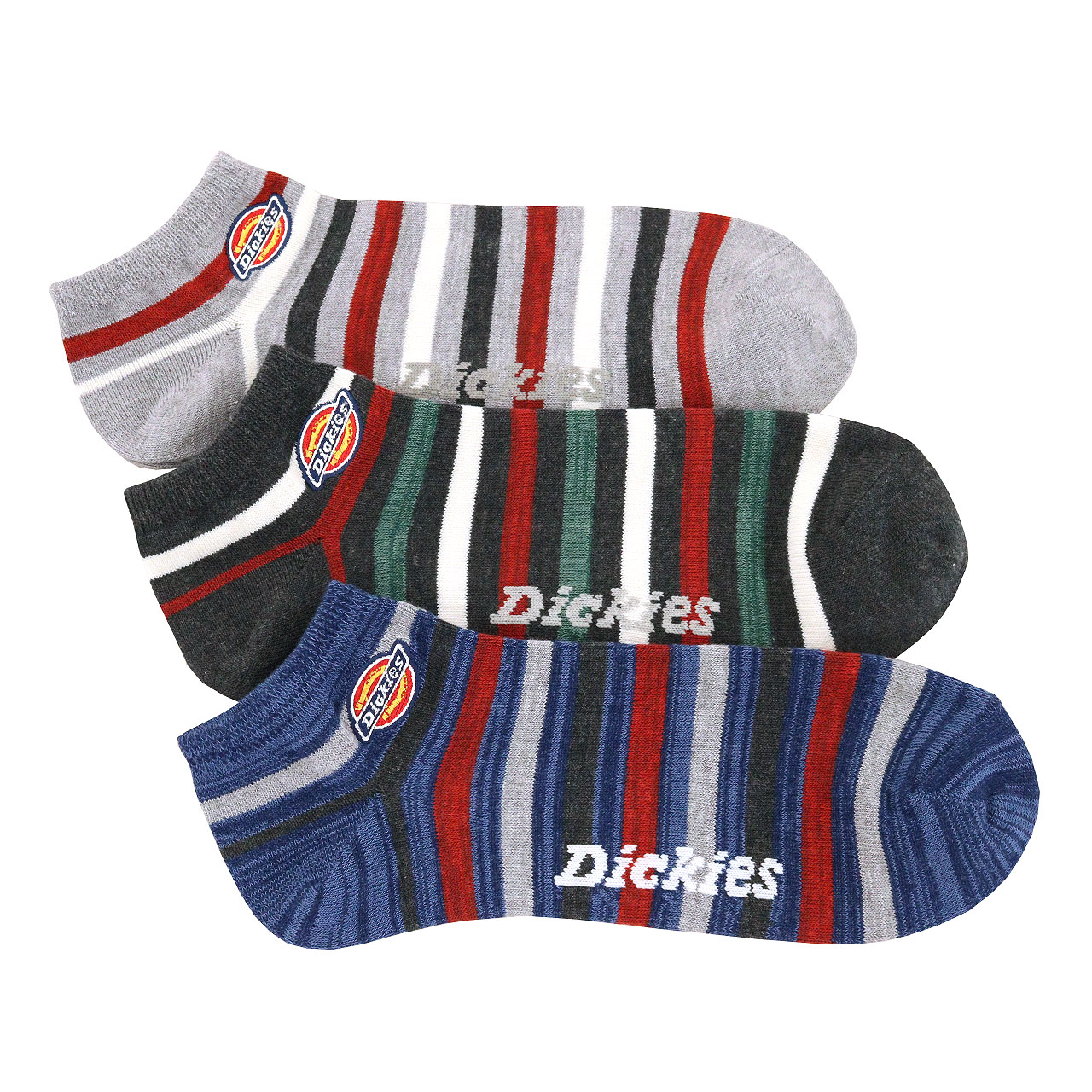 Dickies ディッキーズ アンクルソックス 25-27cm 3足セット 引き揃えボーダー 刺繍 ...