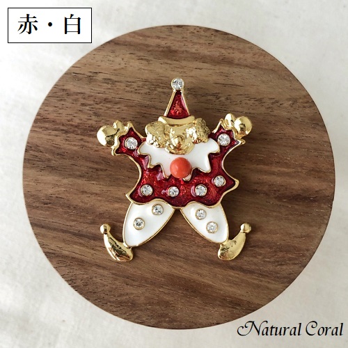 赤珊瑚 あかさんご ブローチ 玉 ピエロ 紫色 ナチュラルコーラル