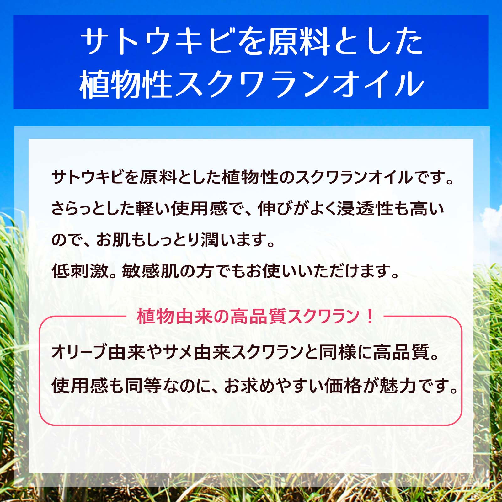 サトウキビ由来 シュガースクワラン 500mL 遮光プラボトル キャリアオイル 美容オイル  植物性 無添加 化粧品グレード マッサージオイル フェイスオイルの画像