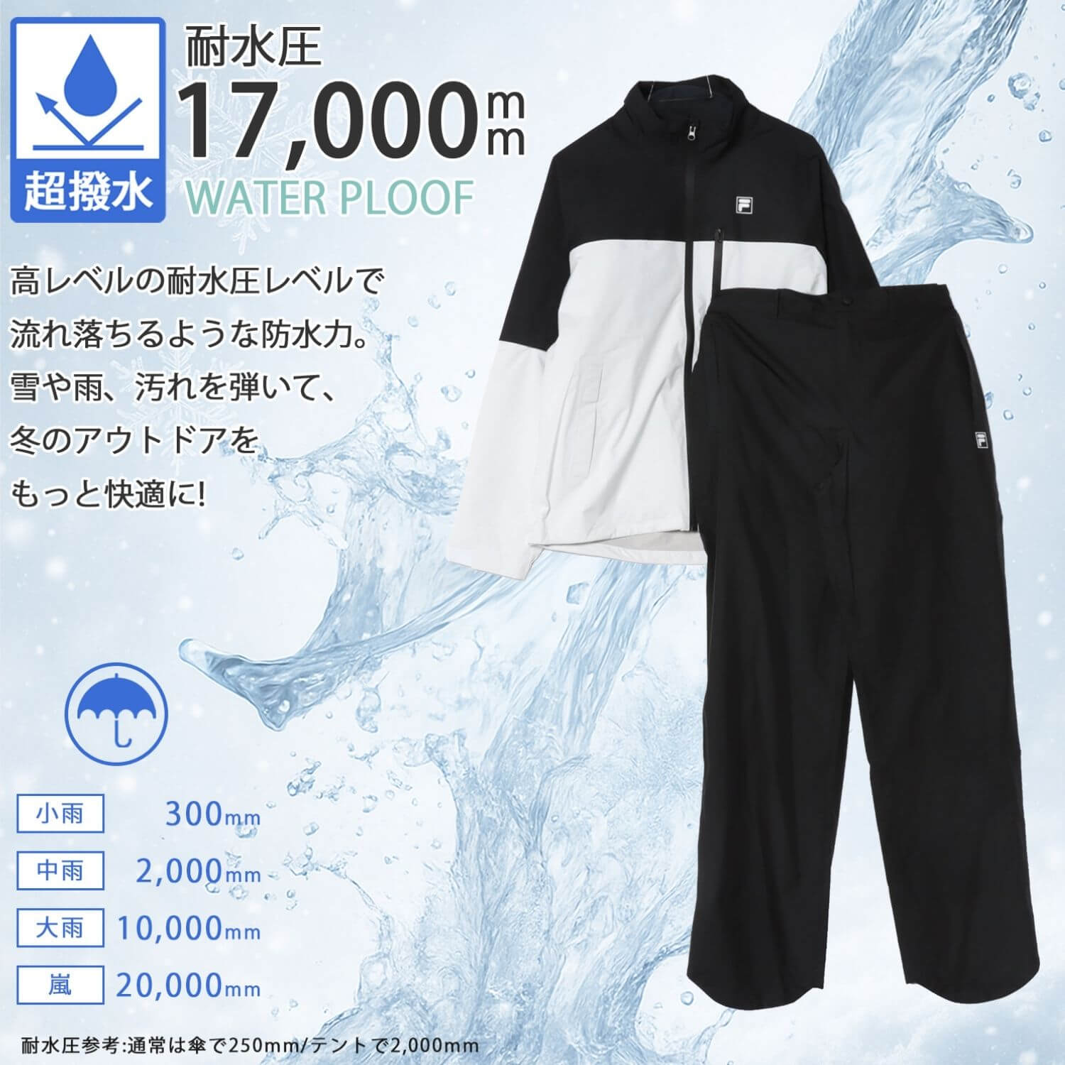FILA GOLF レインウェア 上下セット メンズ レディース 防水 超撥水