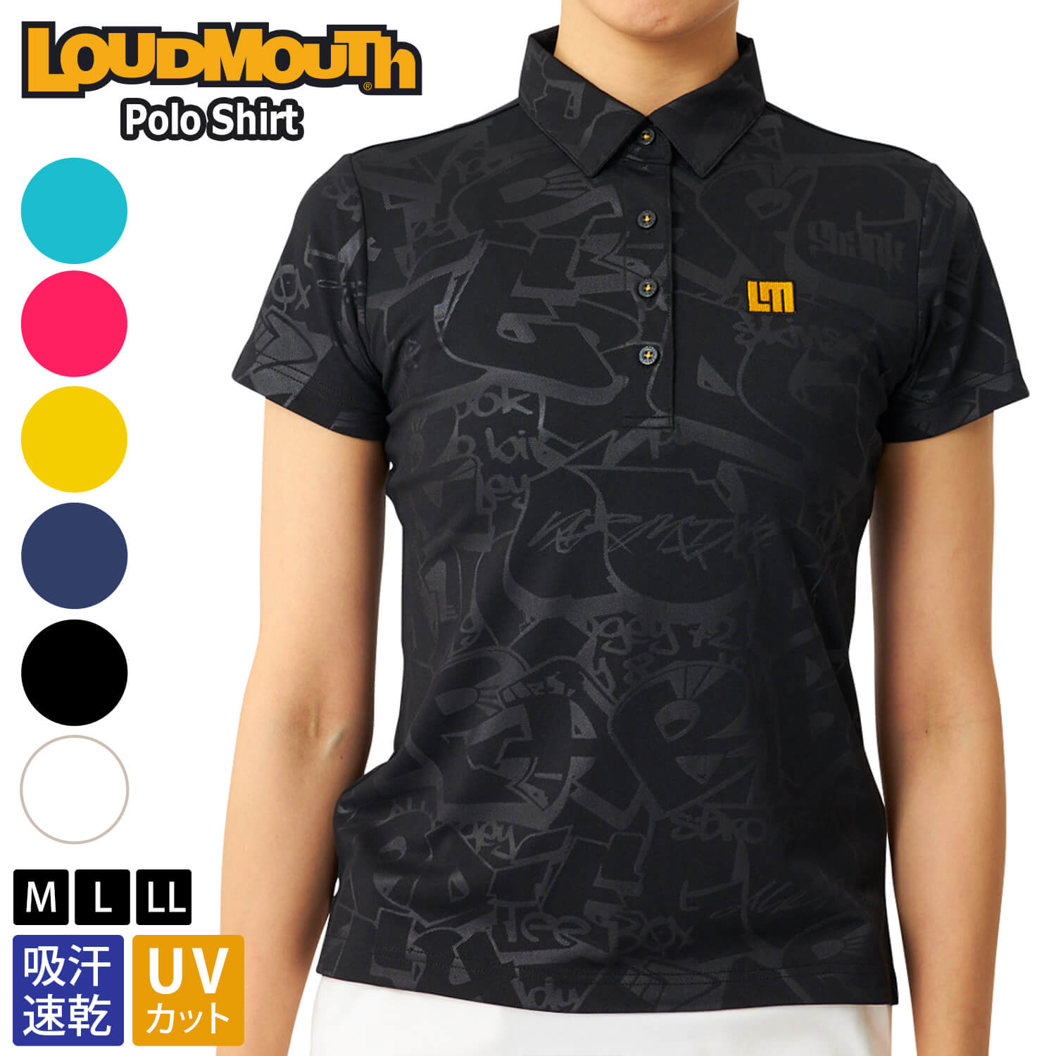 LOUDMOUTH - 特価 ラウドマウス ゴルフ御召しもの スポーツシャツ 半袖 レディース 春夏 運動競技ブランド名 吸汗速乾 素っ気ない UVはね除ける 紫外線打つ手 総柄 ロゴタイプ トップス 運動競技御召しもの