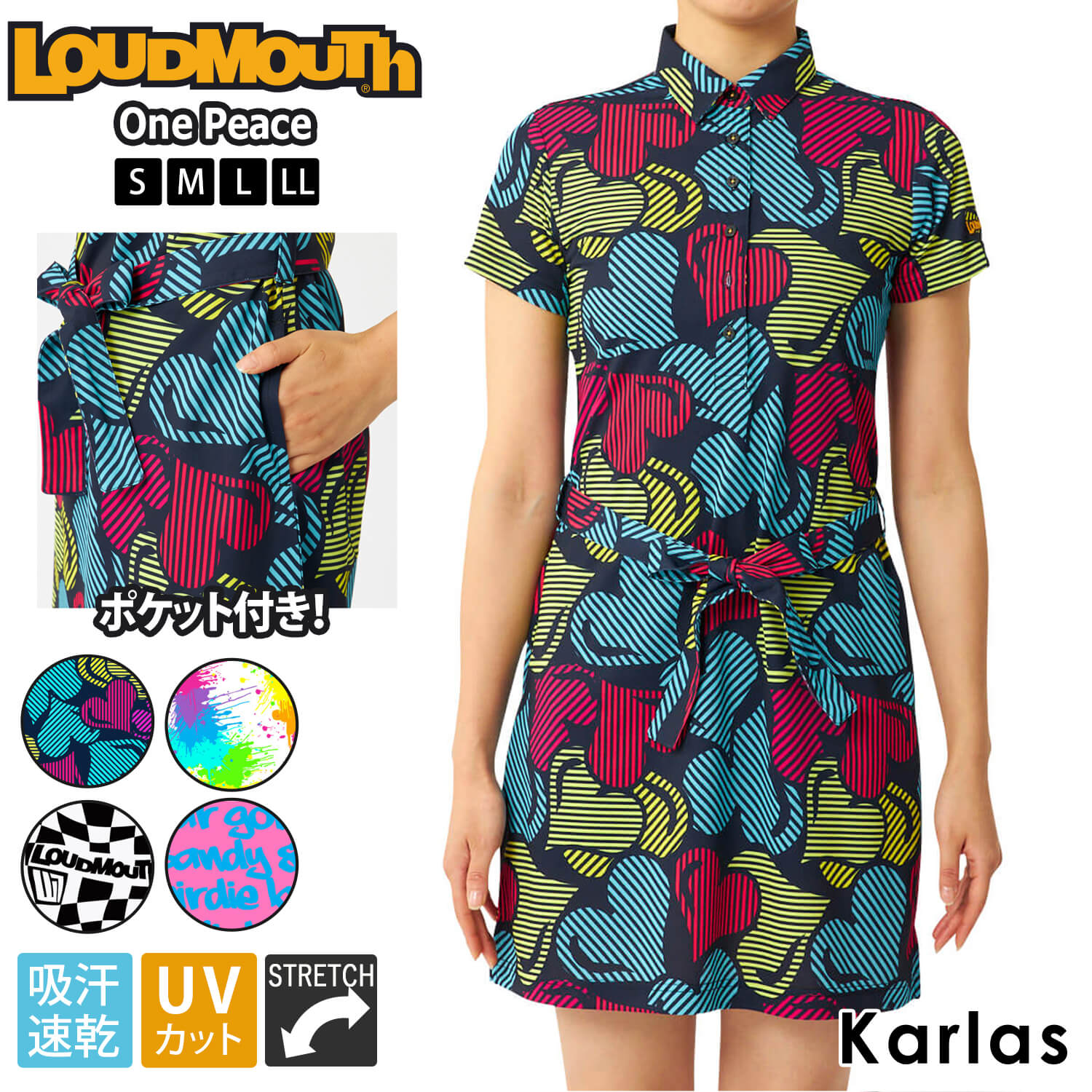 特価 Loudmouth ラウドマウス ゴルフウェア ワンピース レディース 春夏 トップス ミニ丈  ドライ UVカット ストレッチ