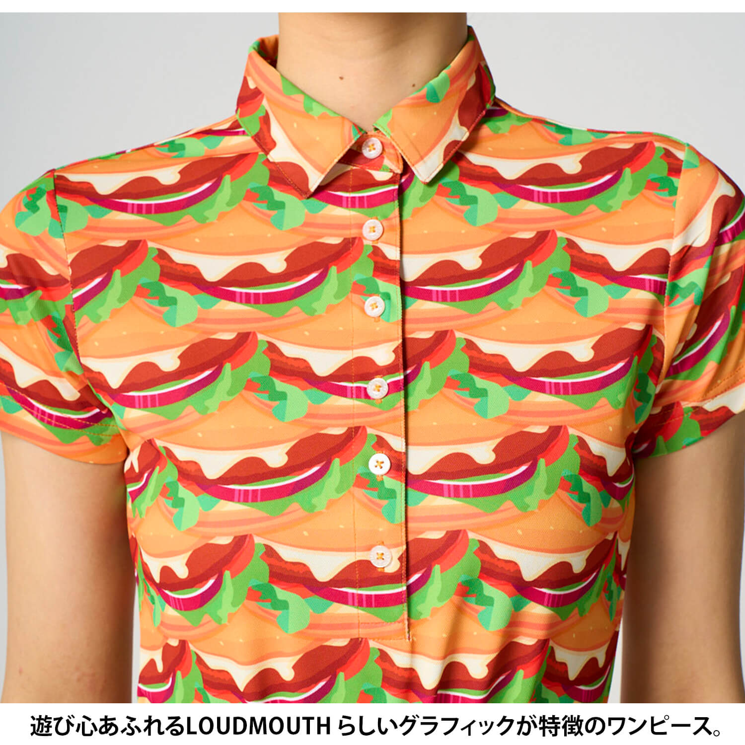 特価 ラウドマウス ゴルフ レディース ワンピース 吸汗速乾 接触冷感 UVカット 鹿の子 総柄 春夏_7